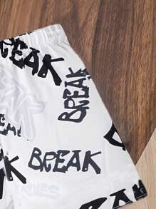 Young Boy Casual Minimalist Stylish Cool Letter Full Print Short Sleeve Round Neck T-Shirt, Suitable For Summer - White - View 4