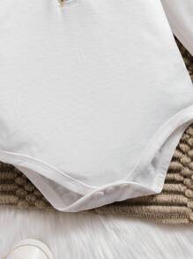 Baby Boy Fashion Star & Moon Print Long Sleeve Bodysuit, Autumn/Winter - White - View 5