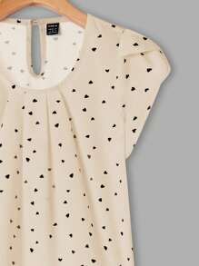 EMERY ROSE 女式休闲心形印花褶饰花瓣袖衬衫，夏季