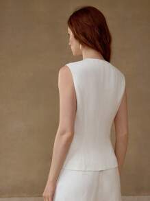 MOTF PREMIUM LINEN EMBROIDERY BUTTON UP WAISTCOAT,BUSINESS CASUAL WOMAN - White - View 7