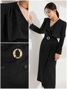 Modelyn Women Long Sleeve Solid Color Dress, Casual & Fashionable For Everyday Wear - Black - View 1