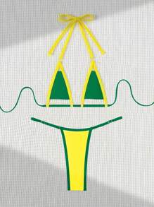 Swim SXY 2 件套春假纯色撞色边饰文胸比基尼上衣和性感下装女士夏季泳装套装