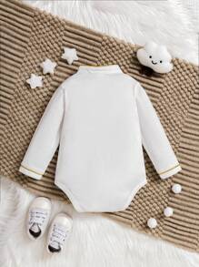 Baby Boy Fashion Star & Moon Print Long Sleeve Bodysuit, Autumn/Winter - White - View 2