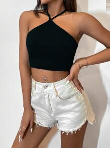 Breezaya Tie Back Crop Halter Top - Black - View 4
