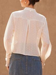 GENKIRA 2025 Spring New Off-White Elegant Office Women Blouse,Autumn French Retro Palace Style Stand Collar,Double-Layer Ruffle Trim,Lustrous Fabric Cloth - White - View 6