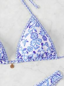 SHEIN Swim 度假海滩碎花抹胸比基尼泳装（两件套） - 彩色 - 查看 4