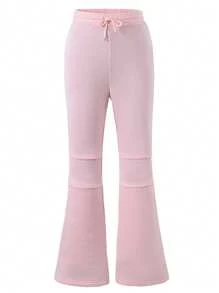 SHEIN Pleated Flare Leg Pants For Tween Girls, Casual Fashion Pleated Sweatpants - Baby Pink - View 1