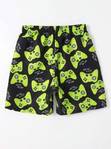 Tween Boy Random Gamepad & Letter Graphic Drawstring Waist Swim Shorts Kids Swimming ,Kids Beachwear - Multicolor - View 3
