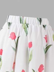 SHEIN Lunivi 2 Stücke/Set Tween-Mädchen Tulpenmuster Weste und Maxi Rock, lässiger eleganter Outfit, V-Ausschnitt Volant Taille langes Kleid, Grün, geeignet für Frühling Sommer Urlaub