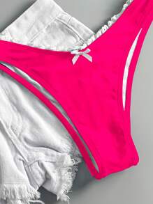 SHEIN Swim Ruffle Front Solid Color Bowknot Bikini Set For Women For Summer Beach Vacation - Hot Pink - View 4