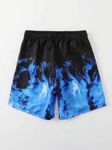 SHEIN Tween Boy Fire Print Drawstring Waist Swim Shorts Kids Swimming ,Kids Beachwear - Multicolor - View 2