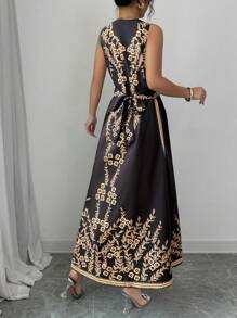 Chiquease Women's Elegant Commuter Flower Print Sleeveless Dress - Black - View 2