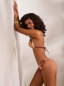 Opulessa Conjunto de bikini con parte superior con cuello de halter y Bottom con lazo en la espalda para mujer