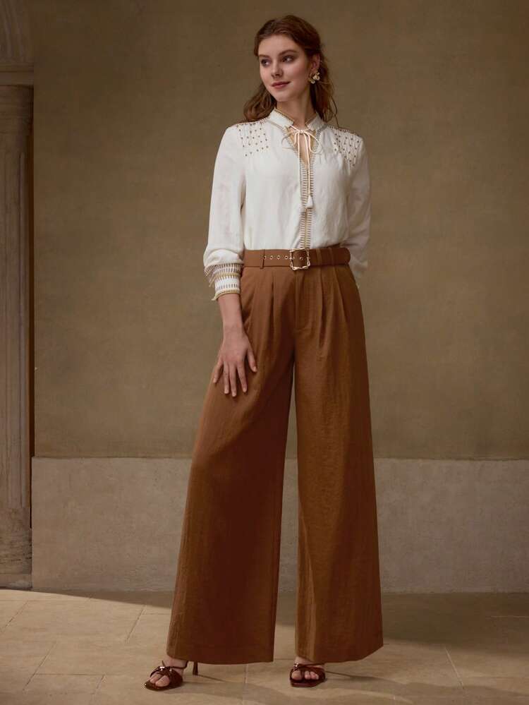 BELTED FOLD PLEATED PANTS
