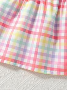 SHEIN Vintaside Kids Baby Girl Thin Plaid Colorful Polo Collar Sleeveless Cute Sweet Dress, Suitable For Playing In Summer - Multicolor - View 6