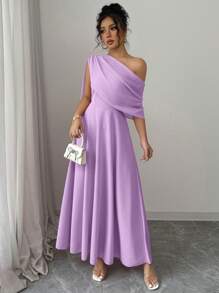 Rafferiza 法式优雅雪纺不对称荷叶边露肩日常时尚连衣裙，女士粉色中长连衣裙，春夏