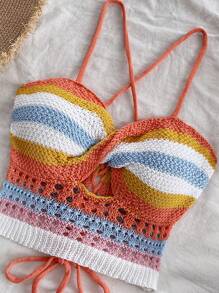 Soleia Débardeur tricoté ajouré rayé coloré pour femmes pour les vacances