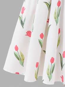 SHEIN Lunivi 2 Stücke/Set Tween-Mädchen Tulpenmuster Weste und Maxi Rock, lässiger eleganter Outfit, V-Ausschnitt Volant Taille langes Kleid, Grün, geeignet für Frühling Sommer Urlaub