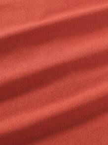 Women Elegant Solid Color Slit Fitted Mid-Length Dress - Coral Orange - View 5