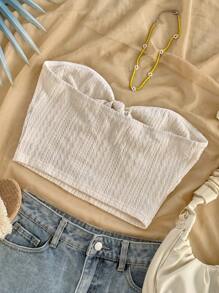 Soleia Top sans bretelles texturé et ajouré avec broderie, adapté pour les festivals de musique, le style bohème, les sorties en vacances, le thé de l'après-midi - Multicolore - Voir 2