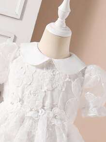Young Girl Elegant Solid Color Floral Mesh Fluffy Dress