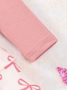 Set bestehend aus Bodysuit mit Herz-Muster für Baby Mädchen, inklusive 2 Stücke Langarm Ribbed Oberteile mit Herz Grafik, klassische Mode für Partys & Ausgänge