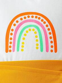 SHEIN 2 pièces/Set Top à manches courtes imprimé arc-en-ciel pour fille avec jupe portefeuille à taille nouée + sac
