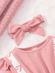 Set bestehend aus Bodysuit mit Herz-Muster für Baby Mädchen, inklusive 2 Stücke Langarm Ribbed Oberteile mit Herz Grafik, klassische Mode für Partys & Ausgänge