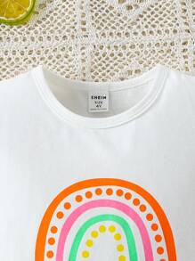 SHEIN 2 pièces/Set Top à manches courtes imprimé arc-en-ciel pour fille avec jupe portefeuille à taille nouée + sac