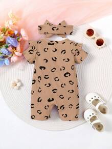 SHEIN Baby Girls Comfortable Printed Romper, Suitable For Summer - Brown - View 2