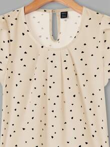 EMERY ROSE 女式休闲心形印花褶饰花瓣袖衬衫，夏季