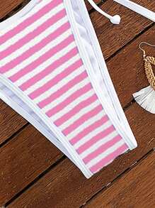 Swim Mod Women's Vacation Beach Striped Bikini Set, Micro Triangle For Summer - Pink - View 4