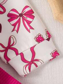 SHEIN Baby Girl Flower Print Ribbed Crew Neck Sweatshirt And Rib Knit Leggings 2 Pieces Set, Comfortable & Fashionable For Autumn/Winter - Hot Pink - View 5