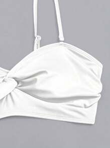 SHEIN Swim Spring Break Vacation Solid Color Ruffled Trim Bikini Swimwear Set For Summer