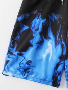 SHEIN Tween Boy Fire Print Drawstring Waist Swim Shorts Kids Swimming ,Kids Beachwear - Multicolor - View 5