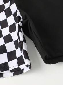 Big Boys 8-14 Years Checkerboard Split Design Beach Shorts Black White Color Block Swim Trunks Quick-Dry Lightweight Elastic Drawstring Bathing Suit - Black and White - View 5