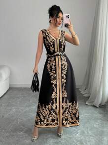 Chiquease Women's Elegant Commuter Flower Print Sleeveless Dress - Black - View 1