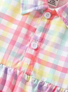 SHEIN Vintaside Kids Baby Girl Thin Plaid Colorful Polo Collar Sleeveless Cute Sweet Dress, Suitable For Playing In Summer - Multicolor - View 7