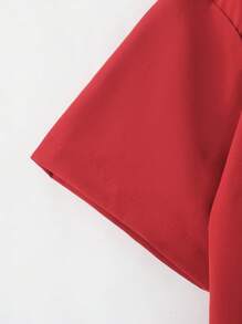 SHEIN 青少年男孩纯色短袖简约休闲衬衫，适合夏季 - 紅色 - 查看 6