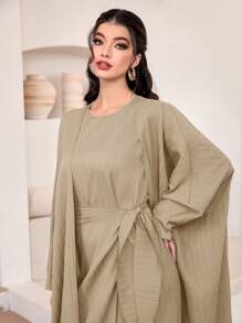 Al Najma Women's Laced Loose Arabic Abaya Robe, Elegant And Graceful - Apricot - View 4