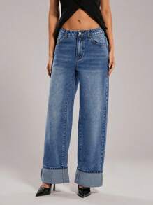 Forever 21 Quần ống rộng dáng rộng cho nữ mùa thu đông/Ngày lễ tình nhân/Ngày lễ tình nhân/Trang phục công sở cho nữ/Quần câu lạc bộ/Xanh nhạt/Đã giặt/Cổ điển/Quần jean denim/Quần jean nữ năm mới/Dự tiệc/Ngày lễ/Y2k/Cạp trễ/Ống thẳng/Xanh đã giặt có túi/Phong cách đường phố/Sang trọng/Quần jean thường ngày/Quần jean nữ cao/Quần jean/Quần jean ống rộng cạp trễ/Cổ điển/Quần jean Y2k/Quần jean dáng rộng thường ngày - Xanh đậm - Xem 1