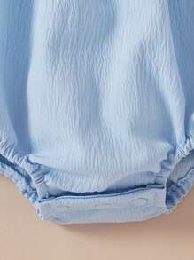 Souflis Souflis Babymeisjes marineblauwe kraag schattige schapen borduurwerk korte mouwen drukknoop kruis romper voor de zomer