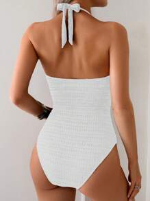 Swim Chiccia 1pc Women's Sexy Deep V-Neck Halter Textured Fabric One-Piece Swimsuit, Summer
