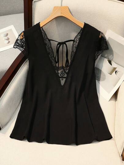 SHEIN LUNE 大码女式休闲日常花卉蕾丝边衬衫，简约时尚