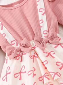 Set bestehend aus Bodysuit mit Herz-Muster für Baby Mädchen, inklusive 2 Stücke Langarm Ribbed Oberteile mit Herz Grafik, klassische Mode für Partys & Ausgänge