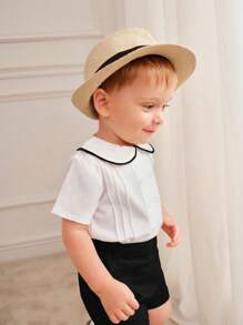 Souflis Souflis 夏季休闲 2 件套男婴高领双排扣衬衫和短裤套装 - 黑色 - 查看 5