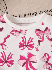 SHEIN Baby Girl Flower Print Ribbed Crew Neck Sweatshirt And Rib Knit Leggings 2 Pieces Set, Comfortable & Fashionable For Autumn/Winter - Hot Pink - View 3