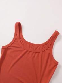 Women Elegant Solid Color Slit Fitted Mid-Length Dress - Coral Orange - View 4