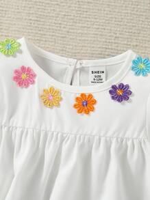 SHEIN Vintaside Kids 2pcs Baby Girl Lovely Floral Print Round Neck Short Puff Sleeve Casual Dress - Multicolor - View 4