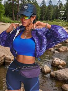 Innovista Women Activewear Seamless Performance Sports Bra, High Elastic Push-Up & Support Workout Gym Top.  Breathable Asymmetrical & Dry Fit With Dynamic Print Cropped Top.  Edgy & Unique Workout Outfits, Tank,Vest Tracksuit For Fitness,Cycle,Bike,Running,Cardio,Strength,Weights,Pilates,Boxing,Outdoor,Hike,Camping,Trail,Yoga,Mat,Volleyball,Climbing,  Music Festival, Party, Electric,Base Layer, Y2K, Autumn Gear,Starter Sportswear - Royal Blue - View 3